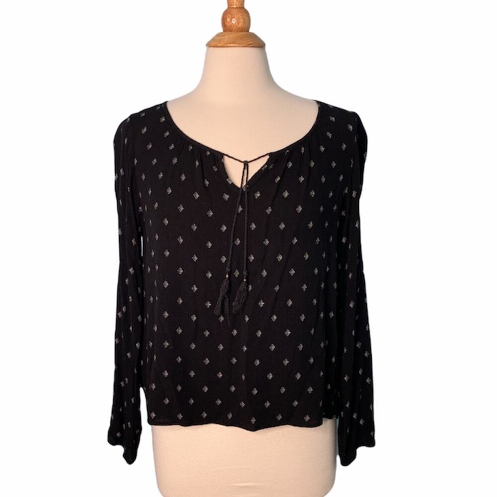 Cape Juby Black Long Sleeve Flowy Blouse CC17